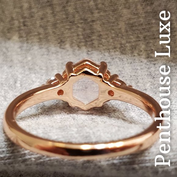 REAL Rose Quartz Hexagon Rose Gold 925 Ring - Picture 3 of 7